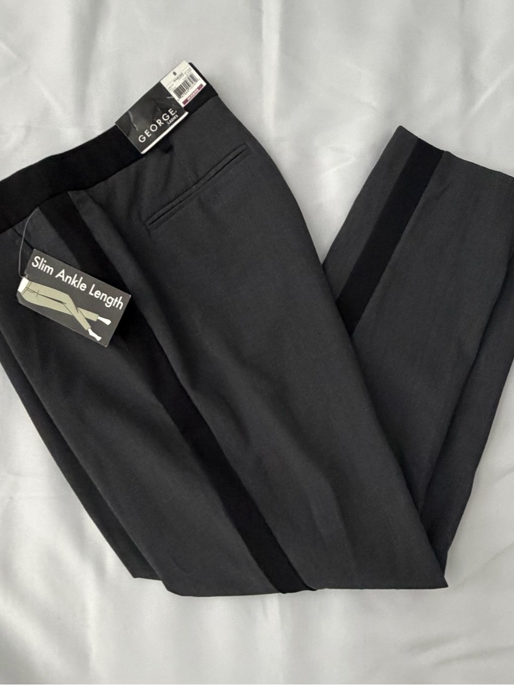 George Slim Ankle Length women’s Dress Pants - Charcoal with Black Stripe